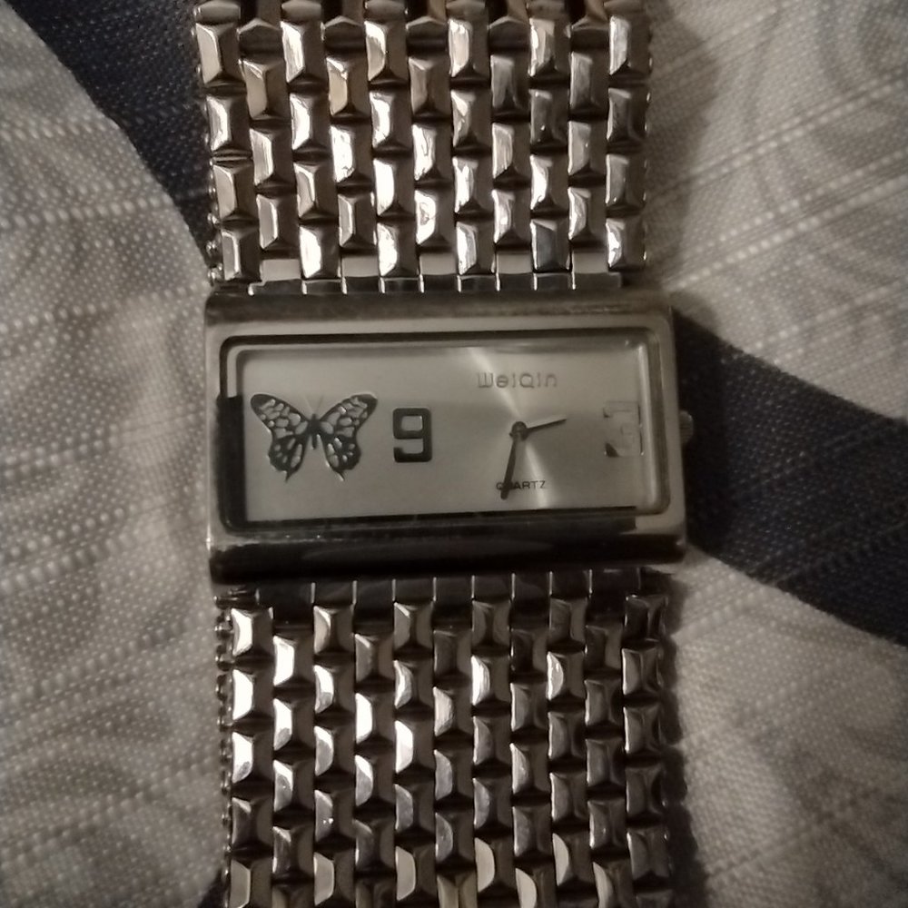 Silver Diamond Cut Wide Unique Womens Watch